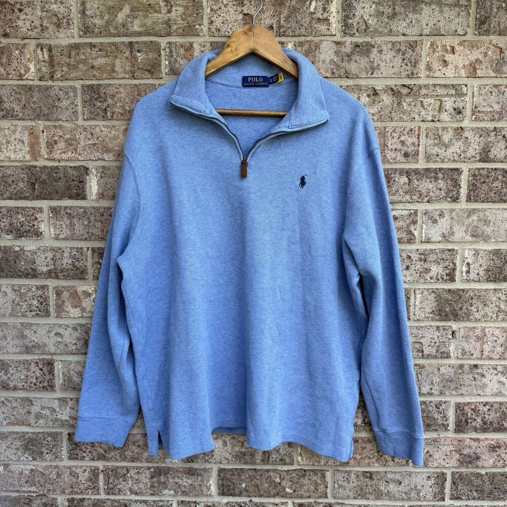 Polo Sweater Mens XL Ralph Lauren Quarter Zip Pullover Blue Heather Pony Logo